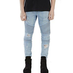 Men Biker Distressed Denim Pants Stretch Ripped